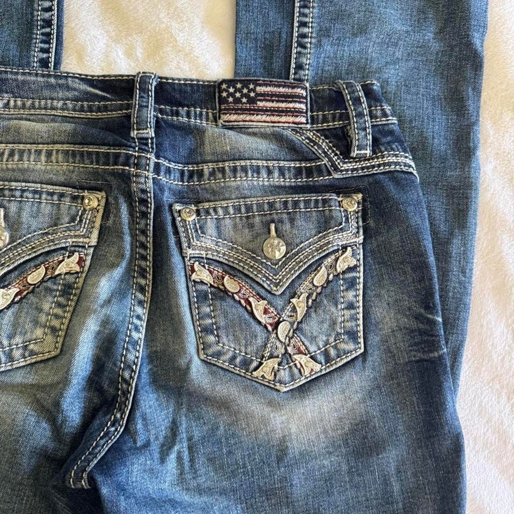 Y2K vintage Miss Me rhinestone distressed low rise denim bootcut jeans grunge - Picture 2 of 6